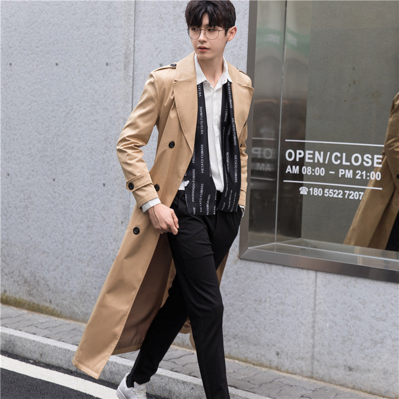 Men's Long Tailored Trench Coat Jacket with Zip Arm Pocket, Wind and Water Resistant Chichicherry