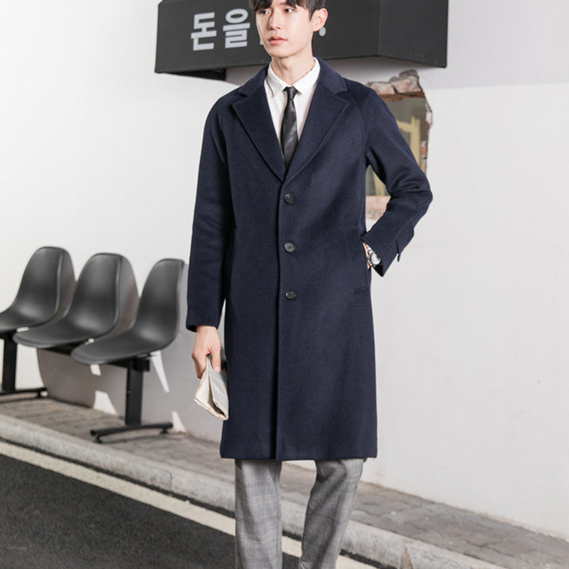 Men's Tailored Wool Blend Overcoat with Classic Lapels and Straight Cut Chichicherry