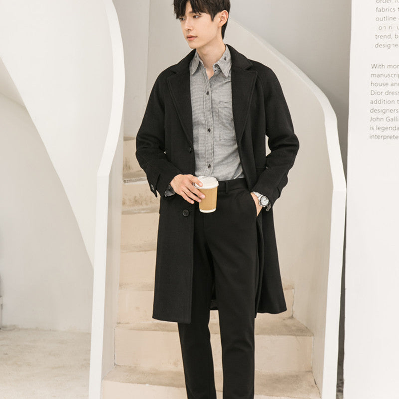Men's Tailored Wool Blend Overcoat with Classic Lapels and Straight Cut Chichicherry