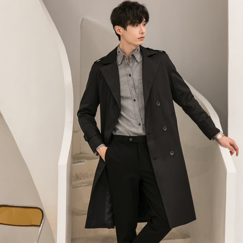 Men's Modern Lightweight Trench Coat with Double-Breasted Waist Belt and Epaulettes Chichicherry