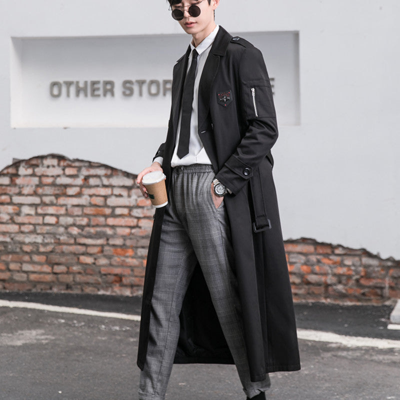 Men's Long Tailored Trench Coat Jacket with Zip Arm Pocket, Wind and Water Resistant Chichicherry