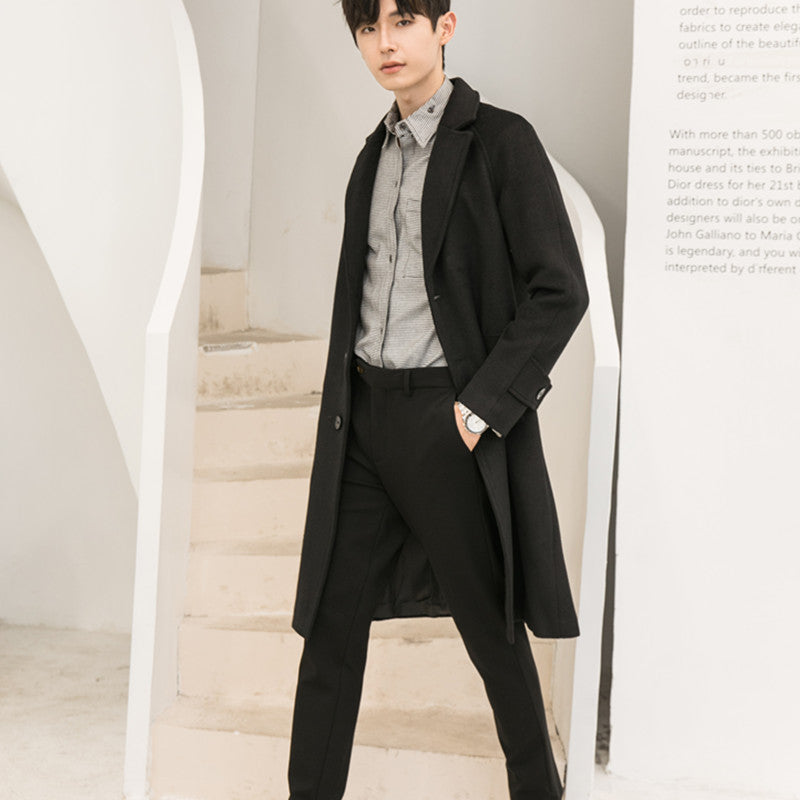 Men's Tailored Wool Blend Overcoat with Classic Lapels and Straight Cut Chichicherry