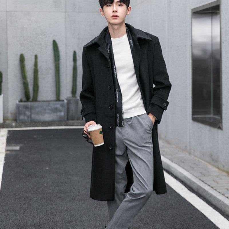 Men's Tailored Wool Blend Coat with Notched Lapel and Concealed Button Placket Chichicherry