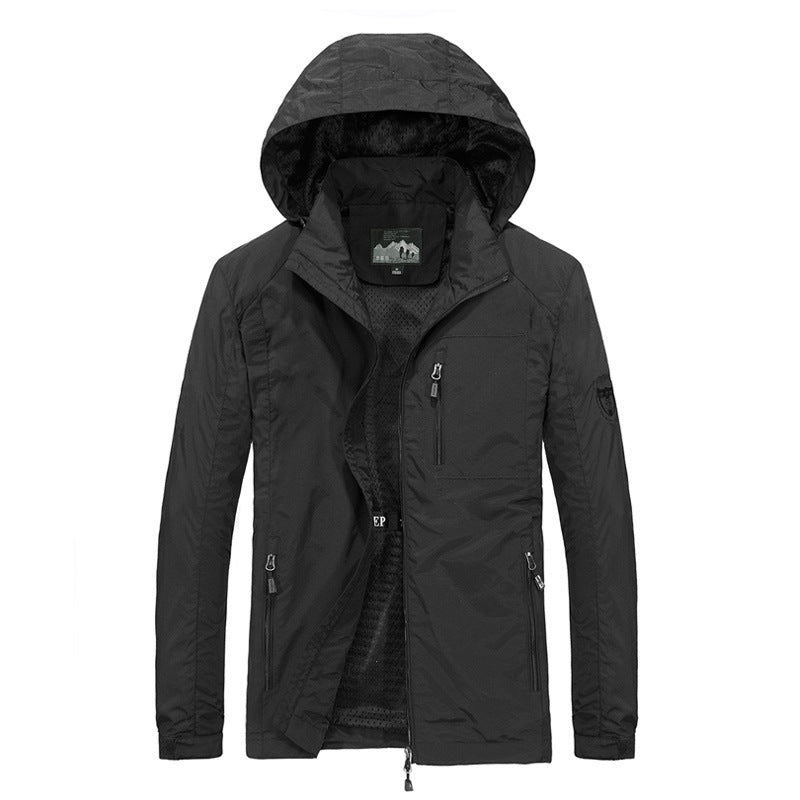 Men's Breathable Softshell Hybrid Jacket with Hood, Micro Fleece Lining and Zipper Chest Pocket Chichicherry