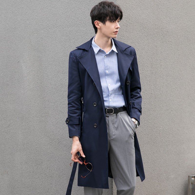 Men's elegant fitted trench coat with double button placket and tie belt Chichicherry