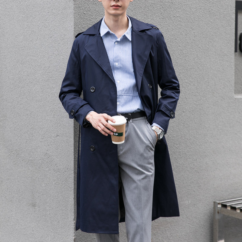 Men's Modern Lightweight Trench Coat with Double-Breasted Waist Belt and Epaulettes Chichicherry