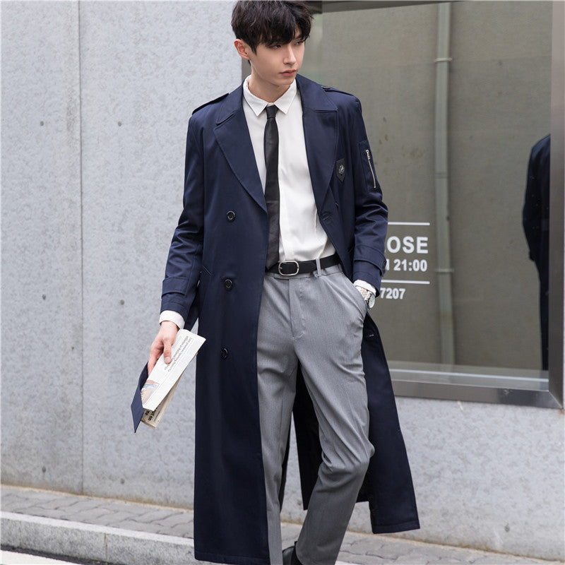 Men's Long Tailored Trench Coat Jacket with Zip Arm Pocket, Wind and Water Resistant Chichicherry