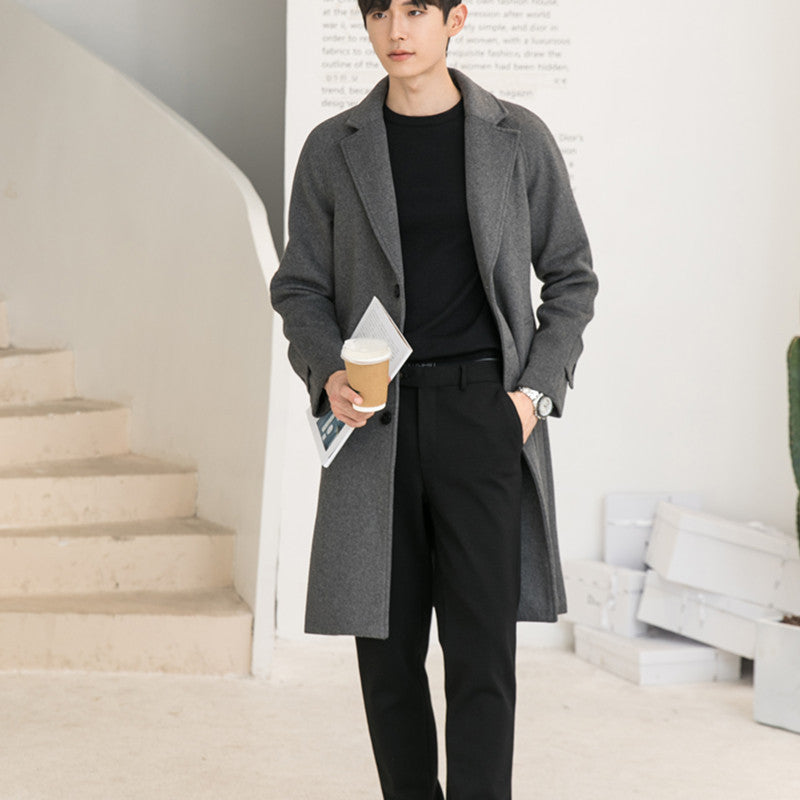 Men's Tailored Wool Blend Overcoat with Classic Lapels and Straight Cut Chichicherry