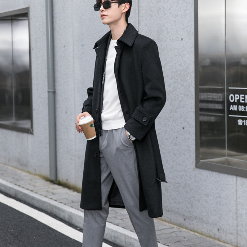 Men's Tailored Wool Blend Coat with Notched Lapel and Concealed Button Placket Chichicherry