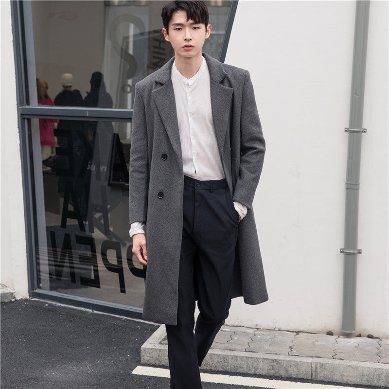 Men's long coat made of wool blend with lapel collar and discreet button placket Chichicherry