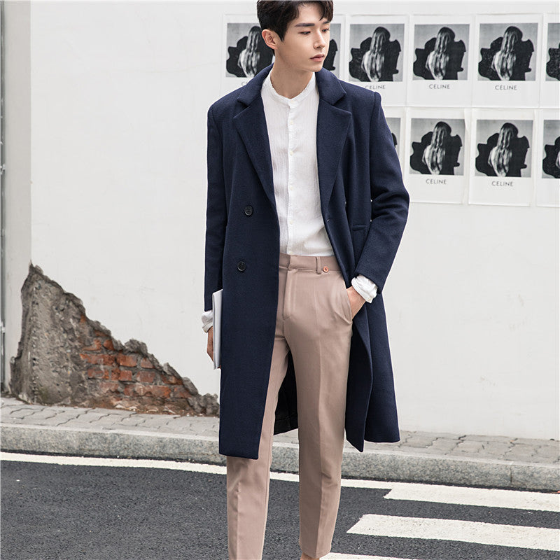 Men's long coat made of wool blend with lapel collar and discreet button placket Chichicherry