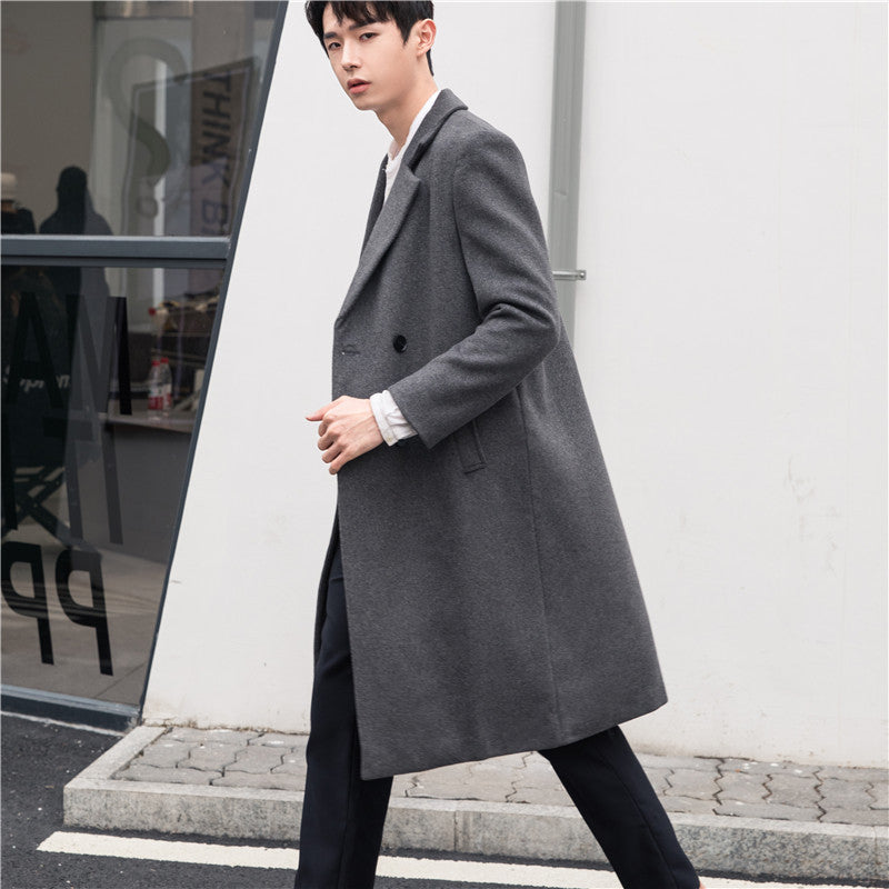 Men's long coat made of wool blend with lapel collar and discreet button placket Chichicherry