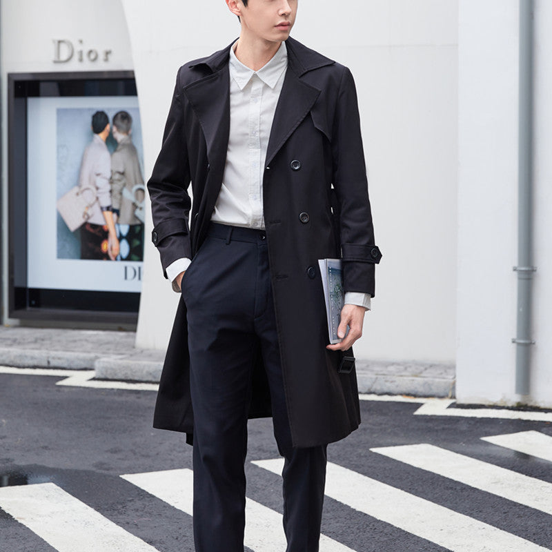 Men's elegant fitted trench coat with double button placket and tie belt Chichicherry