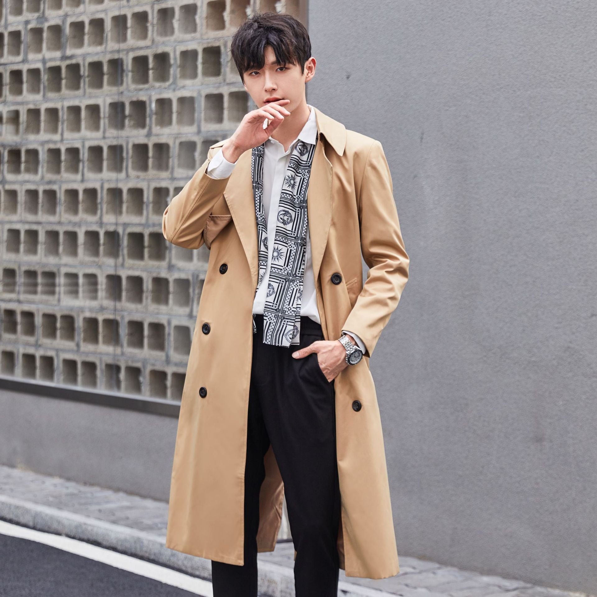 Men's Lightweight Trench Coat with Double Breasted, Tailored Fit and Wind Resistant Surface Chichicherry