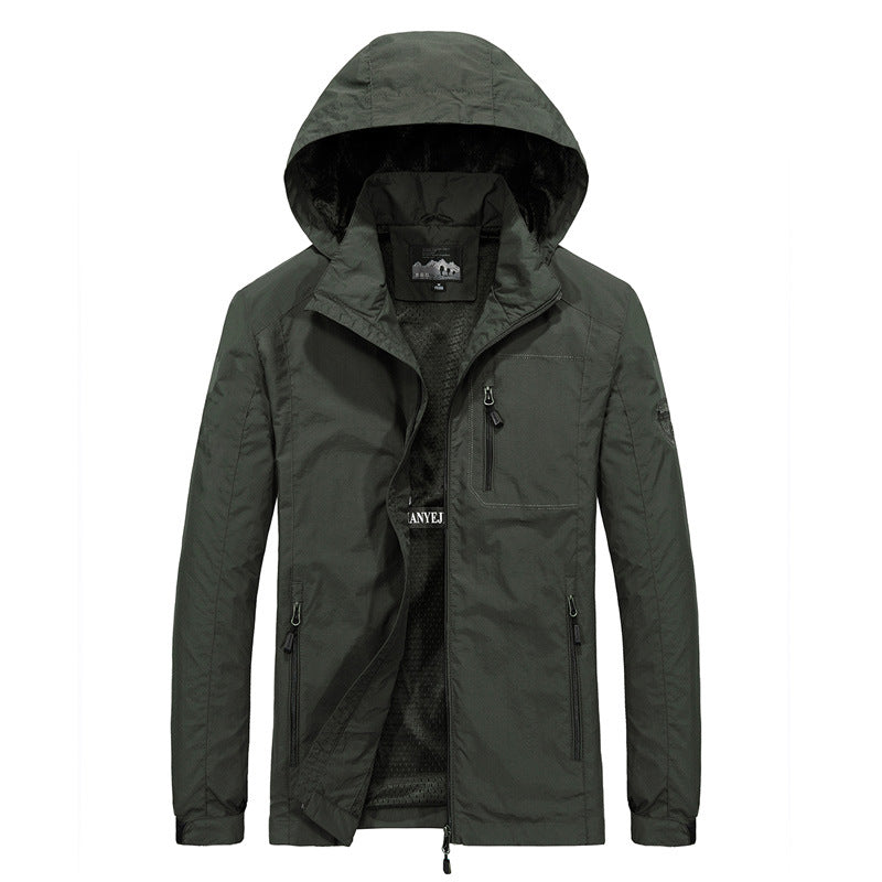 Men's Breathable Softshell Hybrid Jacket with Hood, Micro Fleece Lining and Zipper Chest Pocket Chichicherry