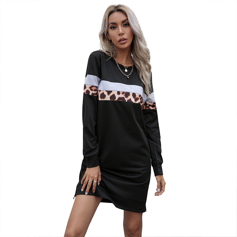 Women casual sweatshirt dress with leopard stripes and contrasting chest band Chichicherry