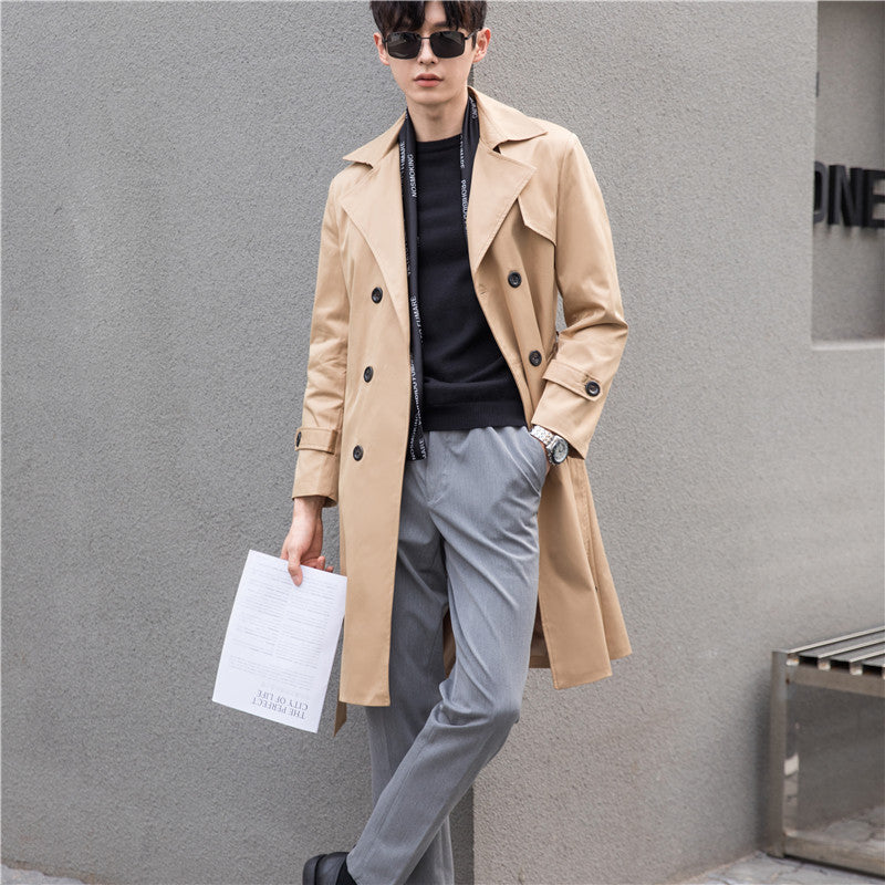 Men's elegant fitted trench coat with double button placket and tie belt Chichicherry