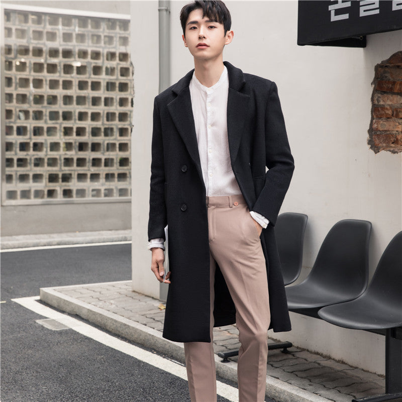 Men's long coat made of wool blend with lapel collar and discreet button placket Chichicherry