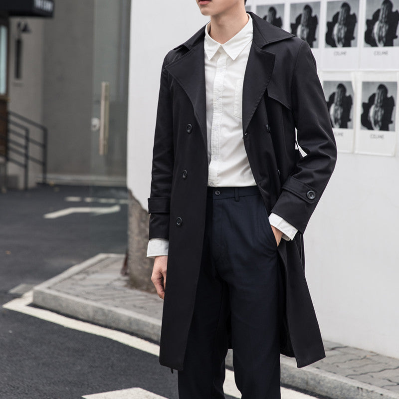 Men's elegant fitted trench coat with double button placket and tie belt Chichicherry