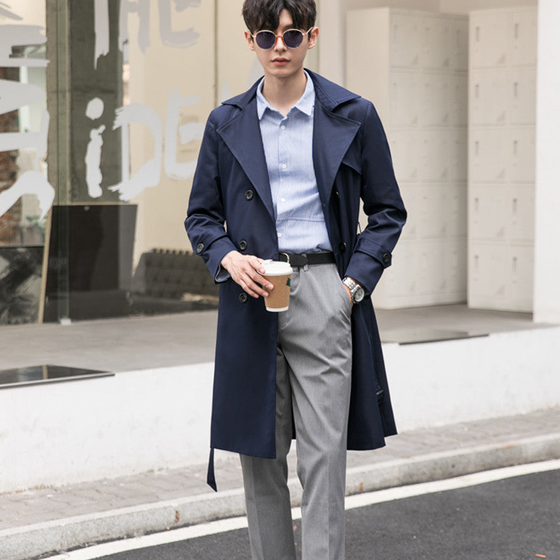 Men's elegant fitted trench coat with double button placket and tie belt Chichicherry