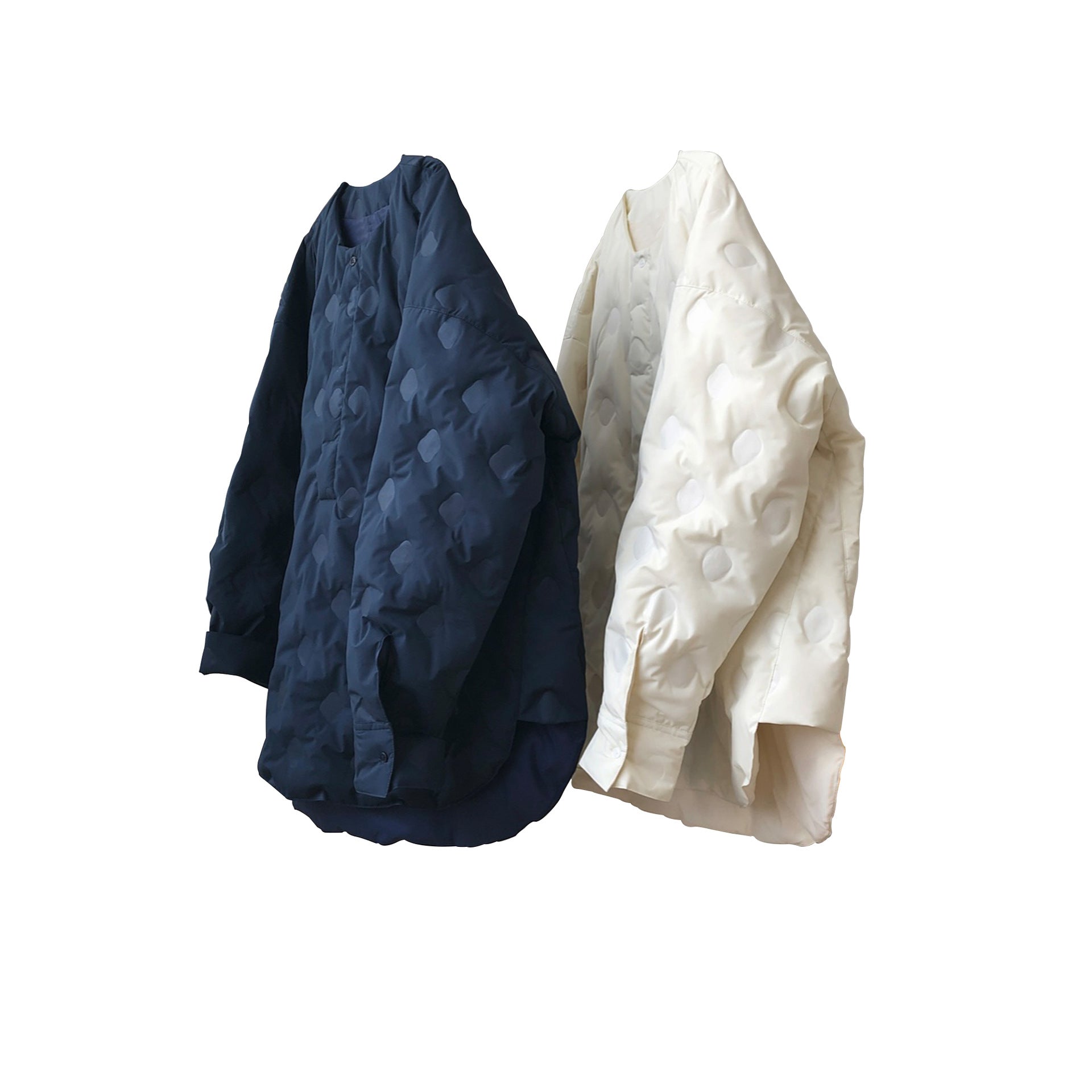 Women’s Oversized Quilted Jacket Without Collar with Round Neckline and Light Padding Chichicherry