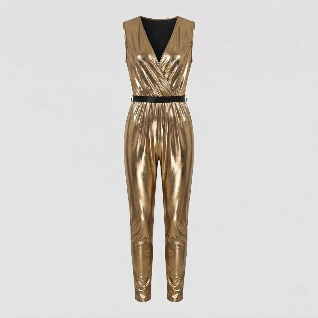 Men's Shiny Disco Costume made of Metallic Foil with Wide Pant Hem Chichicherry