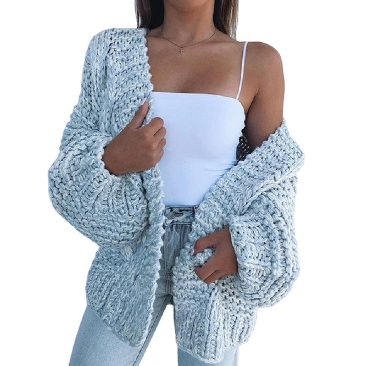 Women Oversized Chunky Knit Cardigan with Balloon Sleeves and Open Front Chichicherry