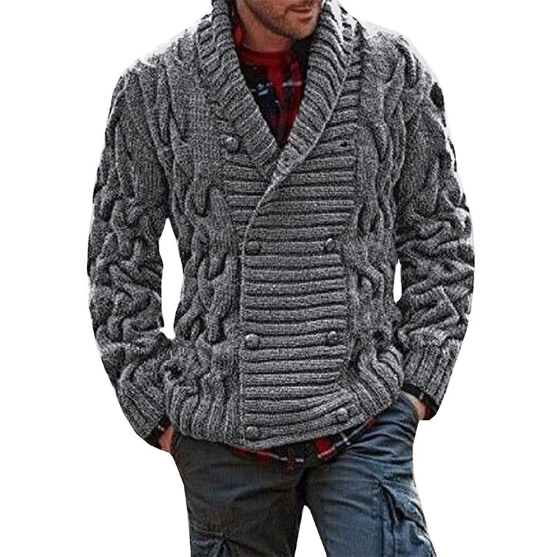 Men's chunky knit cardigan with shawl collar and cable pattern Chichicherry