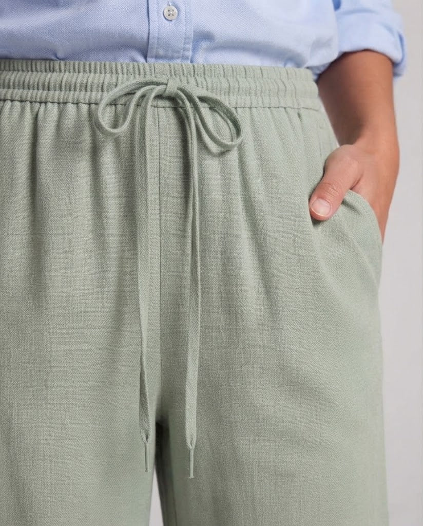 Women's High-Waisted Palazzo Pants in Linen Look with Elastic Waistband and Wide Leg Chichicherry