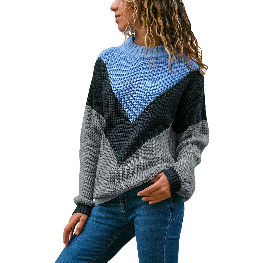 Women's chunky knit pullover with chevron design, round neckline and ribbed cuffs Chichicherry