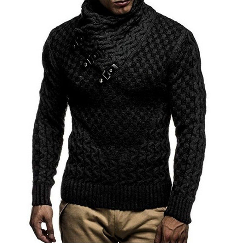 Men's knitted pullover with asymmetrical shawl collar and cable knit Chichicherry