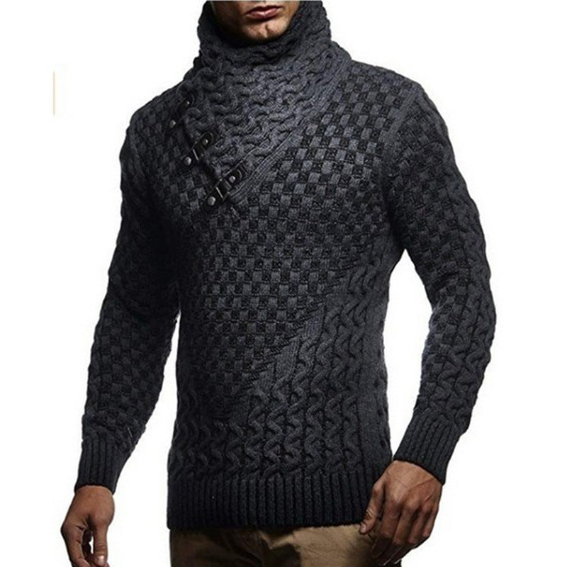 Men's knitted pullover with asymmetrical shawl collar and cable knit Chichicherry