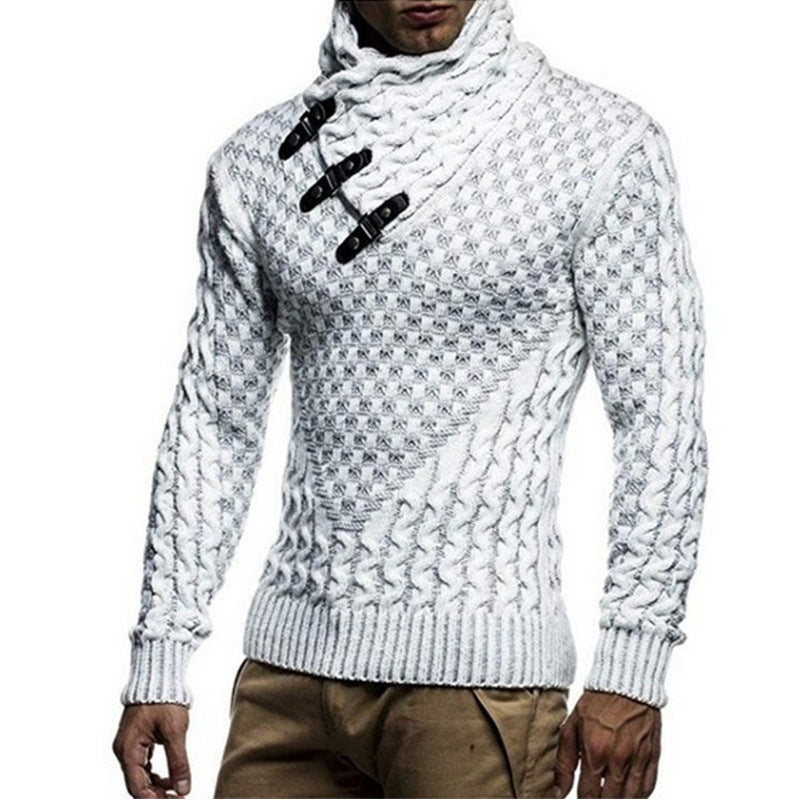 Men's knitted pullover with asymmetrical shawl collar and cable knit Chichicherry