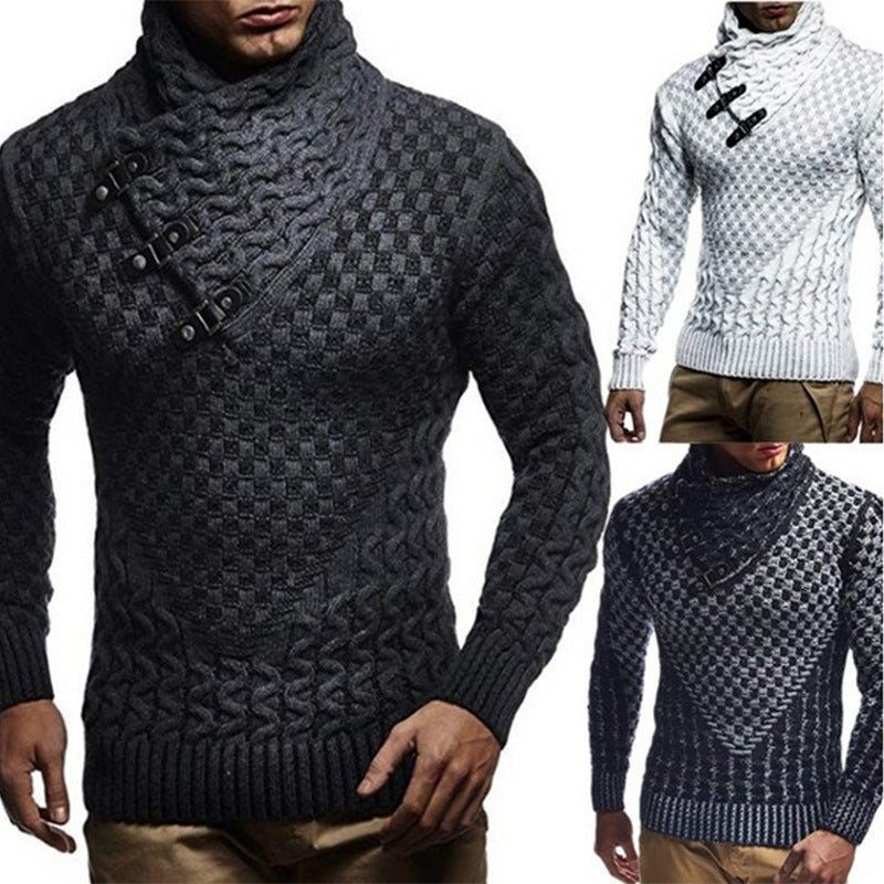 Men's knitted pullover with asymmetrical shawl collar and cable knit Chichicherry