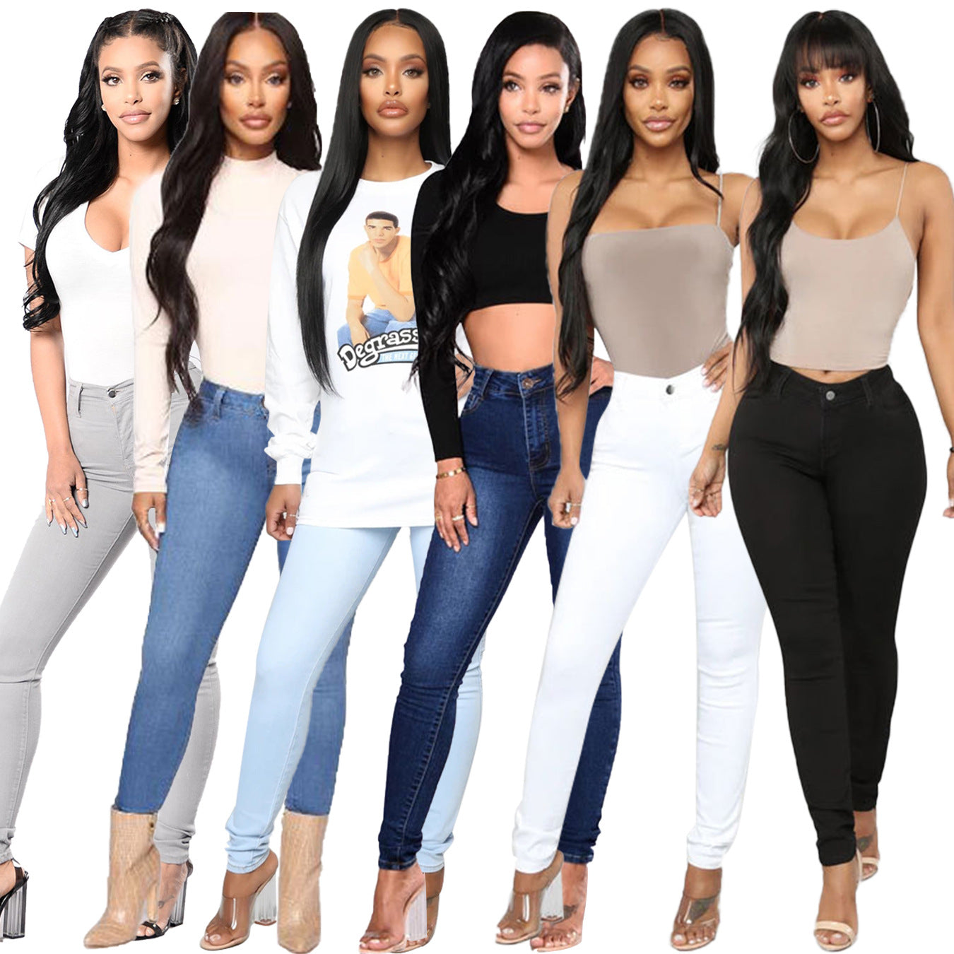 Ladies High-Rise Sculpting Skinny Jeans with Shaping Hip Lift Chichicherry