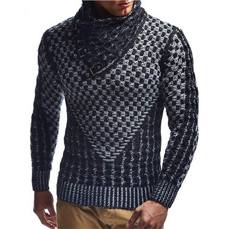 Men's knitted pullover with asymmetrical shawl collar and cable knit Chichicherry