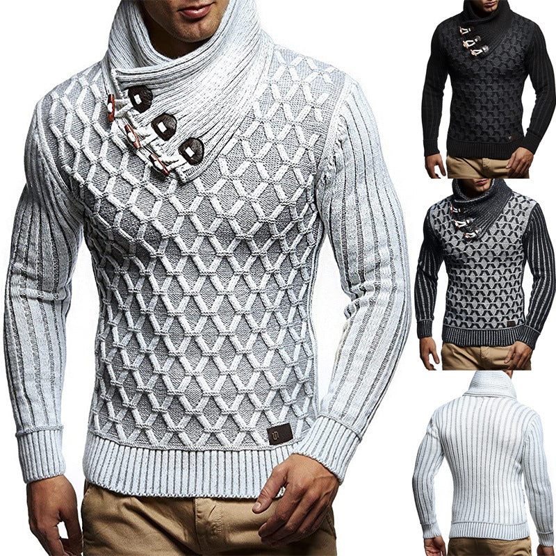 Men's textured knit pullover with overlapping roll neck and toggles Chichicherry