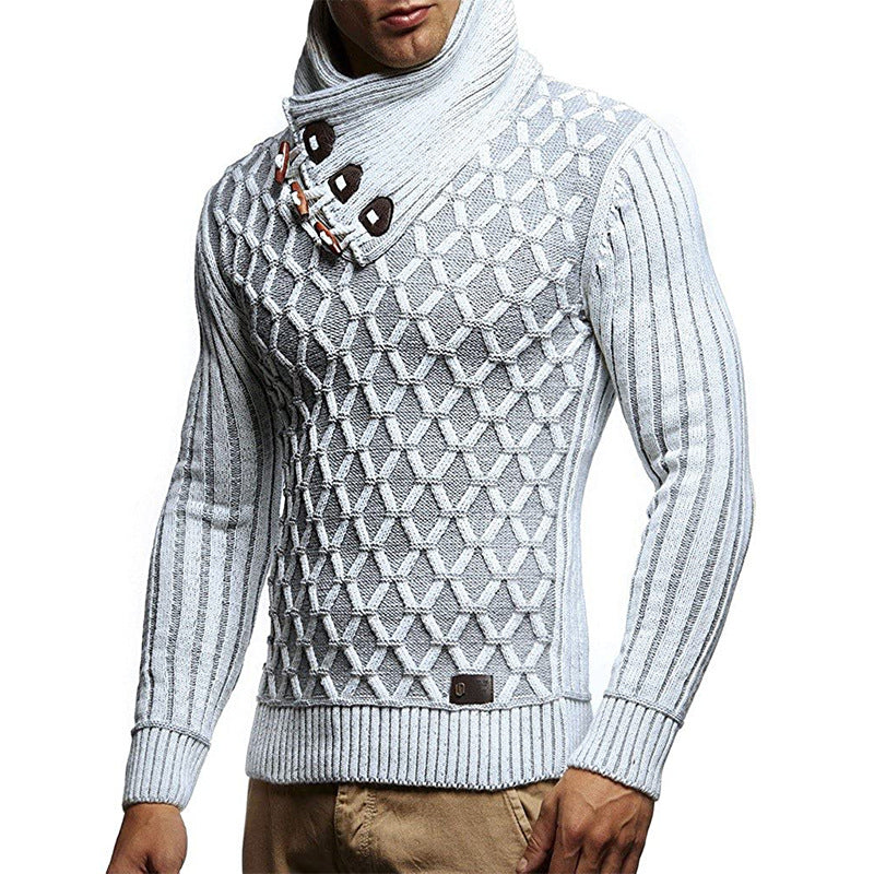 Men's textured knit pullover with overlapping roll neck and toggles Chichicherry