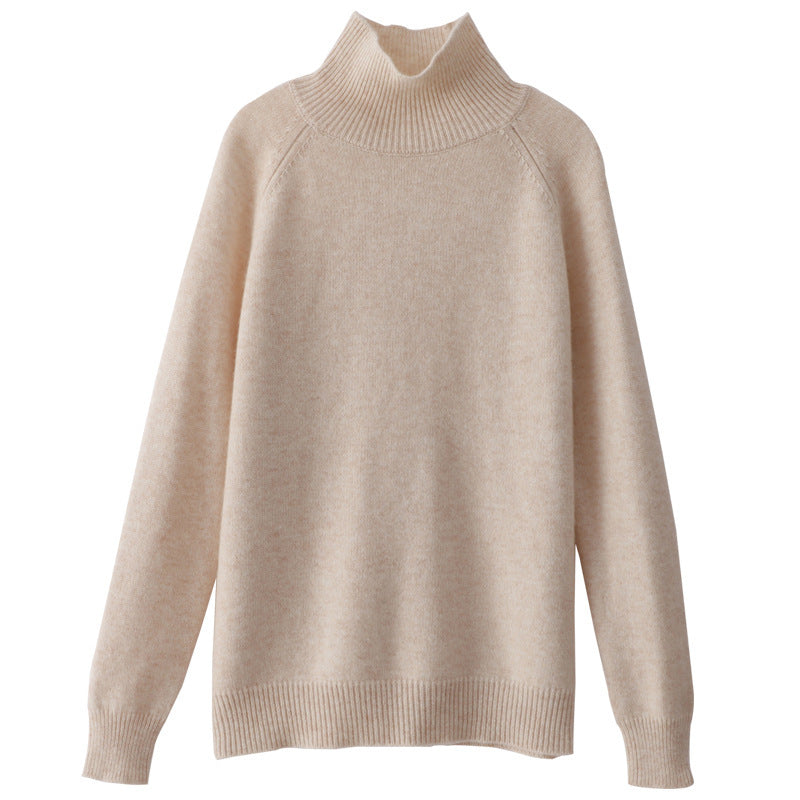 Women's turtleneck sweater made of cashmere blend with fine ribbed texture and dropped shoulder Chichicherry
