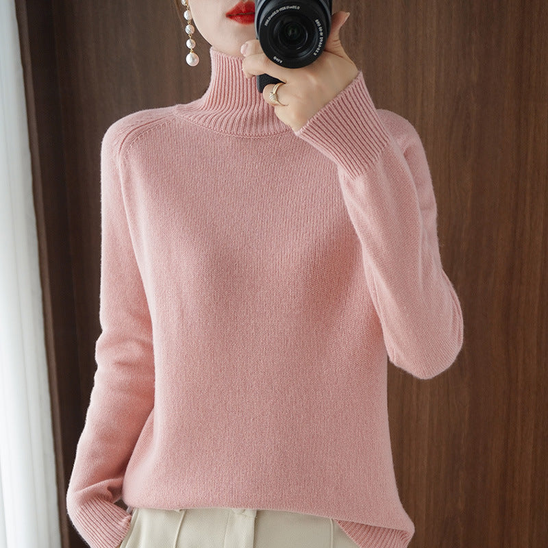 Women's turtleneck sweater made of cashmere blend with fine ribbed texture and dropped shoulder Chichicherry