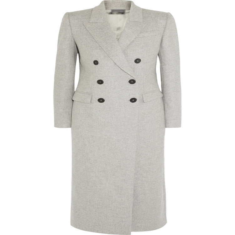 Women's Double-Breasted Tailored Wool Blend Long Coat in Slim Tailoring Style Chichicherry