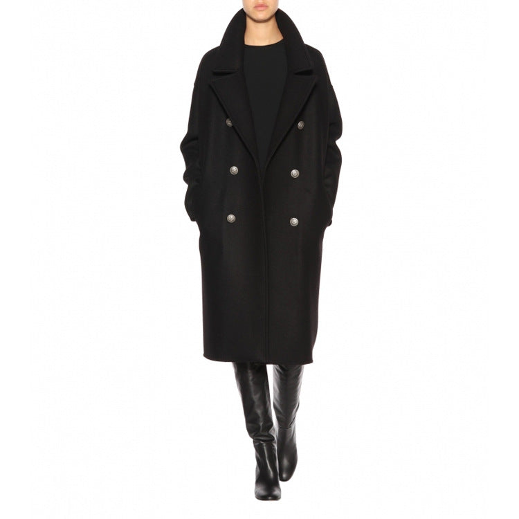 Women Oversize Double-Breasted Long Coat with Wide Shawl Collar and Relaxed Tailoring Chichicherry