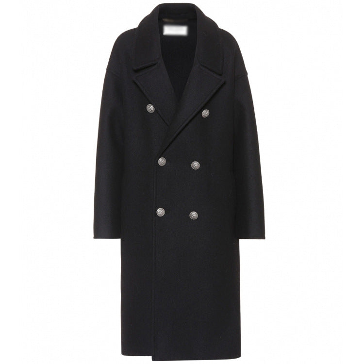 Women Oversize Double-Breasted Long Coat with Wide Shawl Collar and Relaxed Tailoring Chichicherry