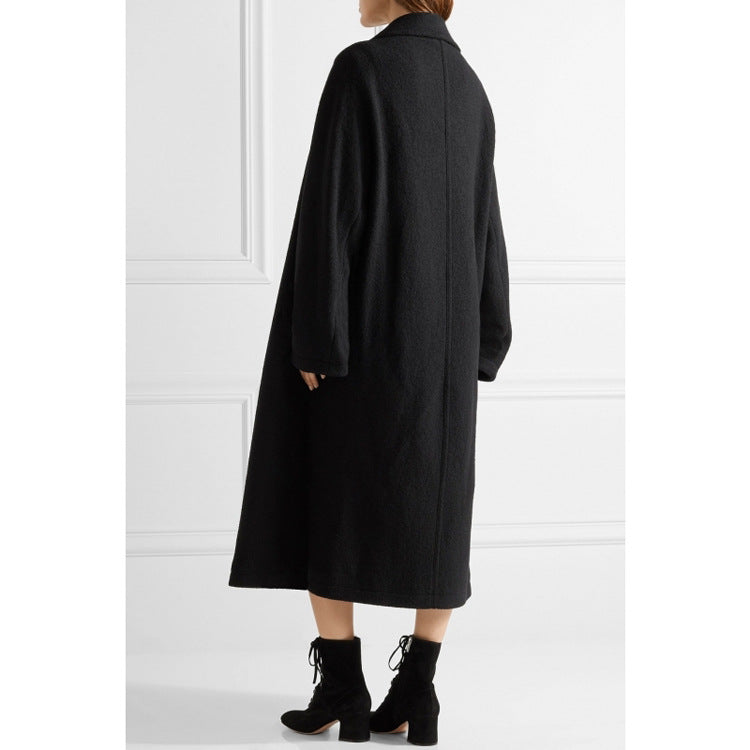 Women's Oversized Single-Breasted Wool Blend Long Coat with Dropped Silhouette Chichicherry