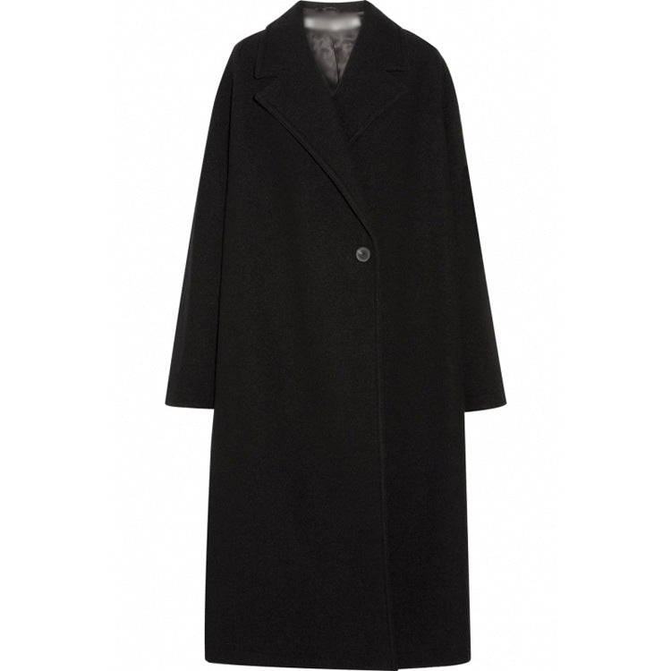 Women's Oversized Single-Breasted Wool Blend Long Coat with Dropped Silhouette Chichicherry