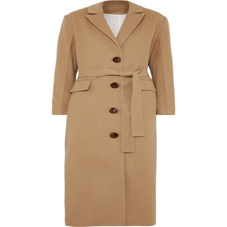 Women's Floor-Length Single-Breasted Wool Blend Coat with Side Slit and Minimalist Tailoring Look Chichicherry