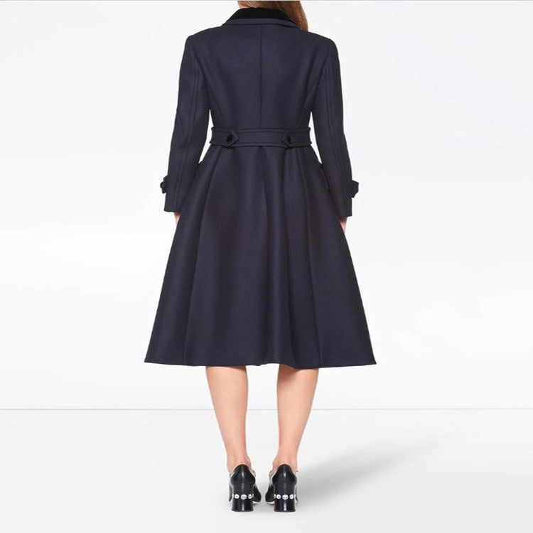 Women's Tailored A-Line Wool Blend Coat with Peter Pan Collar and Embellished Cuffs Chichicherry