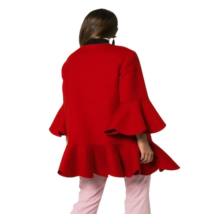 Women's Ruffled Cape Coat made of Wool Blend with Bell Sleeves Chichicherry
