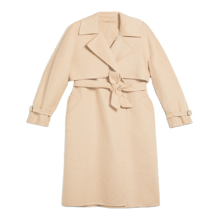 Women's Wool Coat with Cape Shoulder and Waist Belt Chichicherry