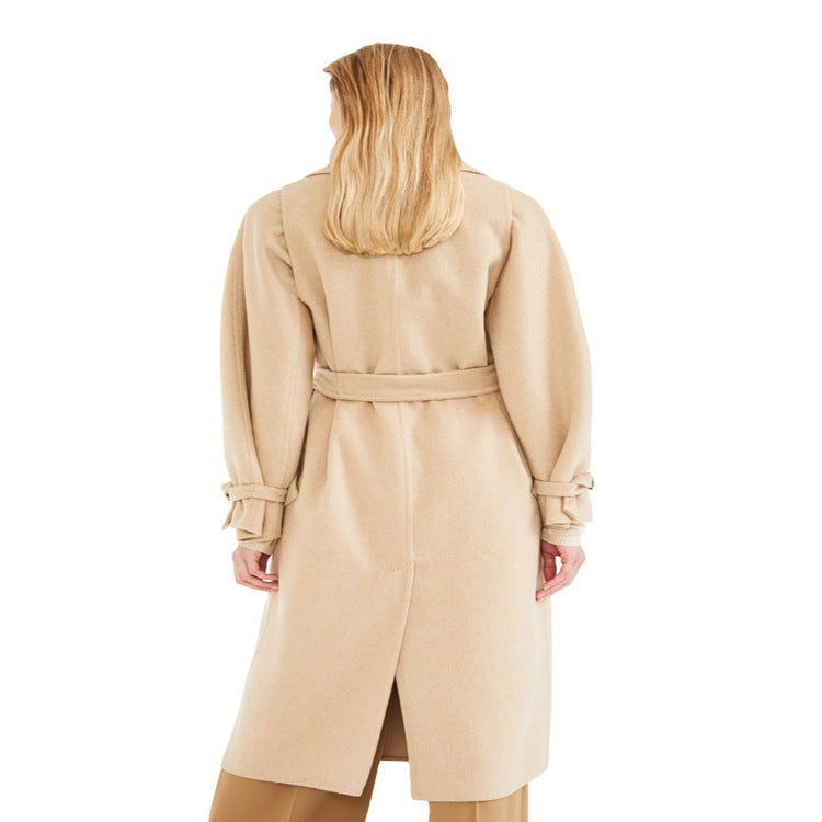 Women's Wool Coat with Cape Shoulder and Waist Belt Chichicherry